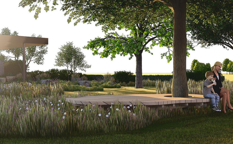 Greenarchitects stefaan willems landschapsarchitect Biodiverse tuin met houten vlonder 3 D