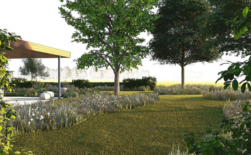 Greenarchitects stefaan willems landschapsarchitect Landschappelijke tuin met natuurlijke elementen 3d