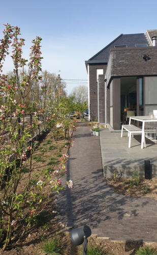 Greenarchitects stefaan willems tuinarchitectuur overschelde oost vlaanderen serskamp werf verhoogd terras basalt kleiklinkers vademoortel